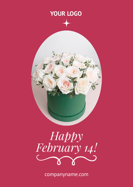 Valentine's Day Greeting with Tender Roses Bouquet in Box Postcard A6 Vertical Tasarım Şablonu