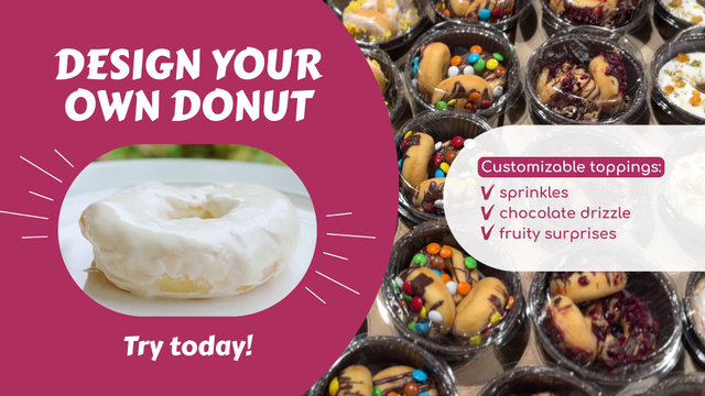 Designvorlage Yummy Doughnuts With Customizable Toppings Offer für Full HD video
