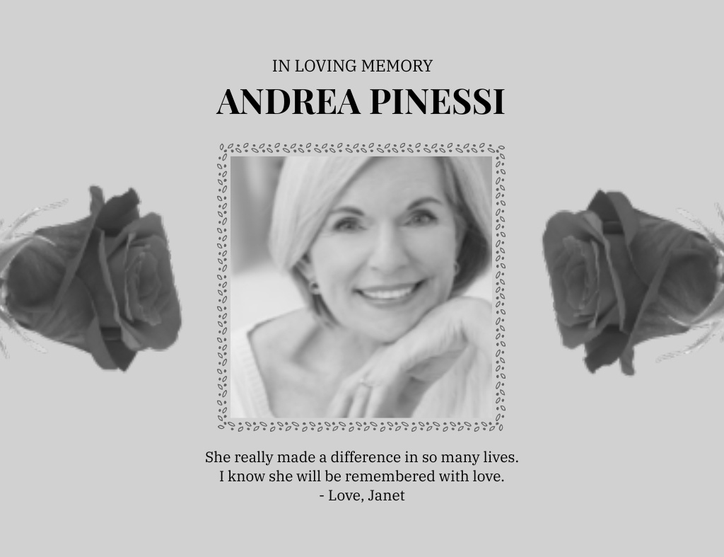 In Loving Memory of Lady Thank You Card 5.5x4in Horizontal Design Template