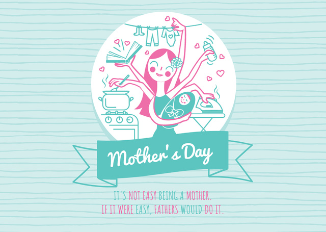 Designvorlage Happy Mother's Day Greeting with Illustration of Woman für Card