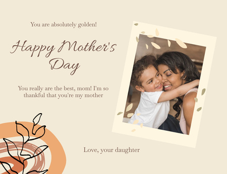 Mother's Day Greeting from Happy Little Daughter Thank You Card 5.5x4in Horizontal Design Template
