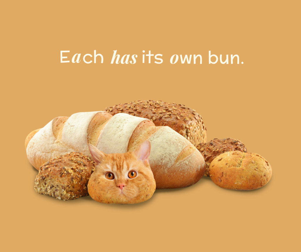 Ontwerpsjabloon van Facebook van Funny Cat with Fresh Buns and Bread