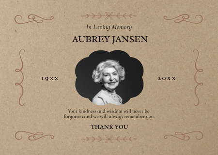 In Loving Memory of Nice Old Lady Postcard 5x7in Design Template