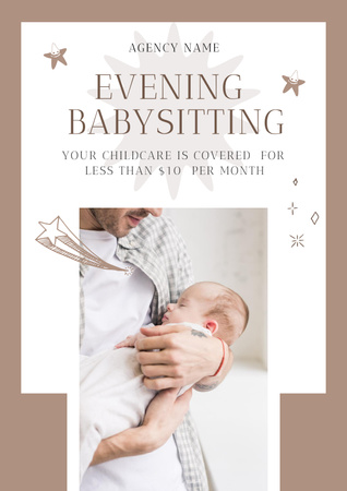 Evening Babysitting Services Offer In Brown Poster Design Template