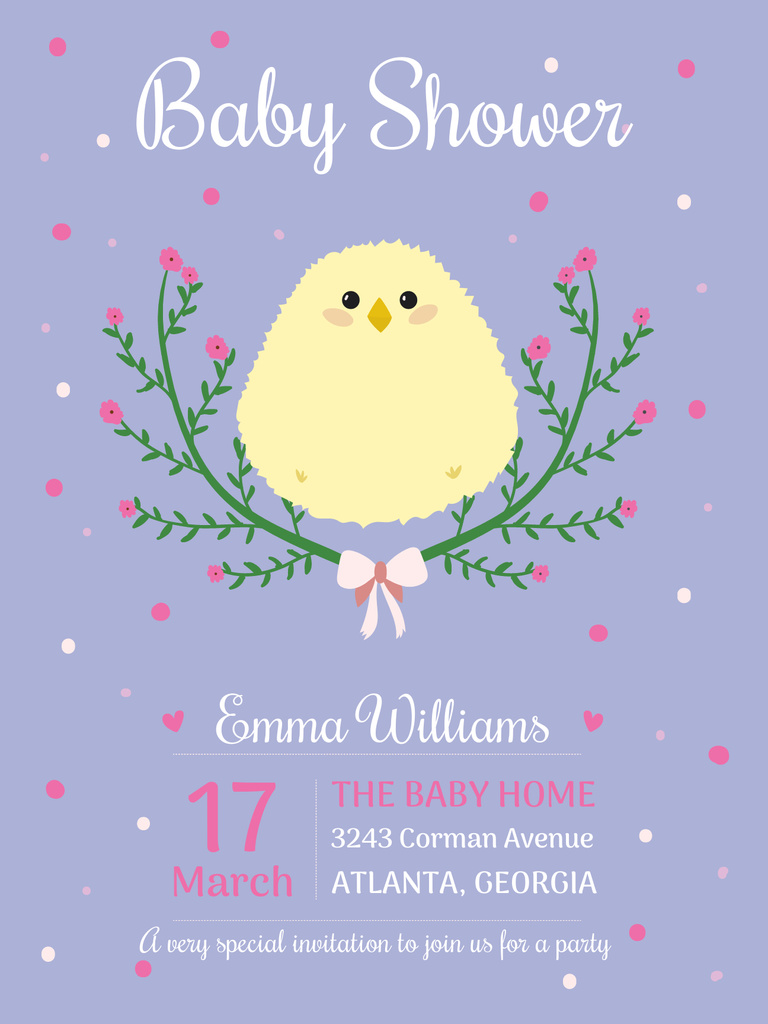 Baby shower invitation with cute chick Poster US – шаблон для дизайну