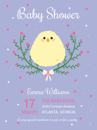 Baby shower invitation with cute chick Poster US Design Template