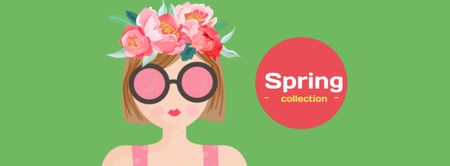 Template di design collezione primavera annuncio con donna in occhiali da sole Facebook cover