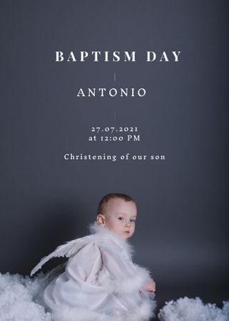 Baptism Announcement with Cute Newborn Invitationデザインテンプレート