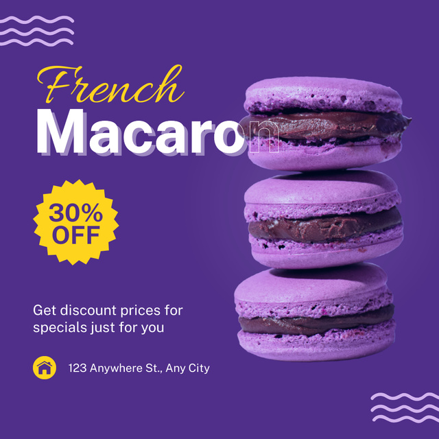 Discount French Macarons on Purple Instagram Design Template