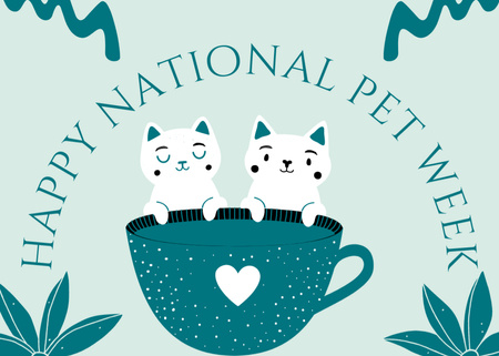 Happy National Pet Week with Cats Postcard 5x7in Design Template