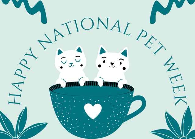 Happy National Pet Week with Cats Postcard 5x7in Design Template