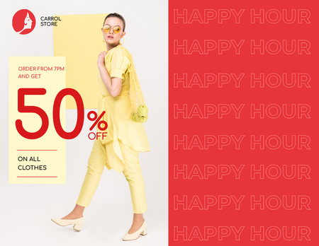 Template di design Bella offerta di vendita del negozio di vestiti con vestito giallo Flyer 8.5x11in Horizontal
