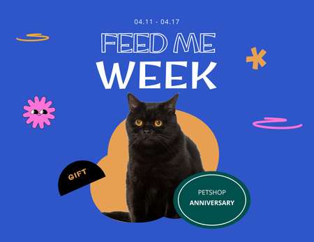 National Pet Week with Black Cat Invitation 13.9x10.7cm Horizontal tervezősablon