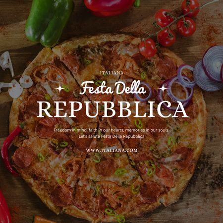 Designvorlage Gruß zum italienischen Nationalfeiertag mit leckerer Pizza für Instagram