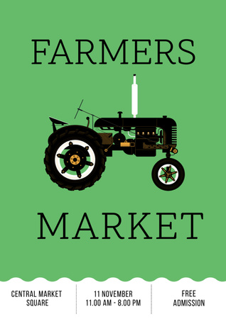 Farmers market Ad with tractor Poster A3 Design Template