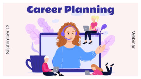 Ontwerpsjabloon van FB event cover van carrière cursussen aanbod met vrouw op laptop scherm