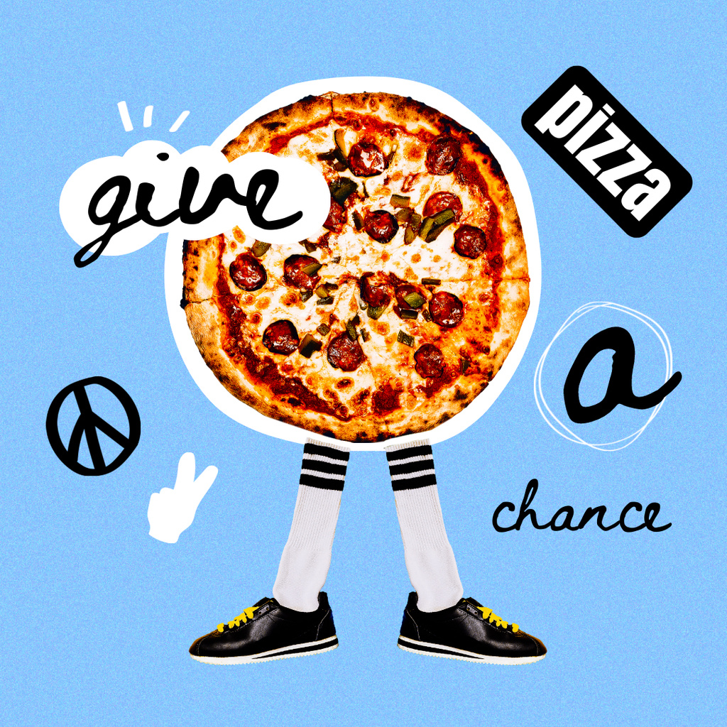 Funny Illustration of Pizza with Legs Instagram Tasarım Şablonu
