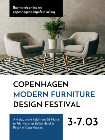 Plantilla de diseño de Anuncio de festival de muebles con elegante interior moderno en blanco Poster US 