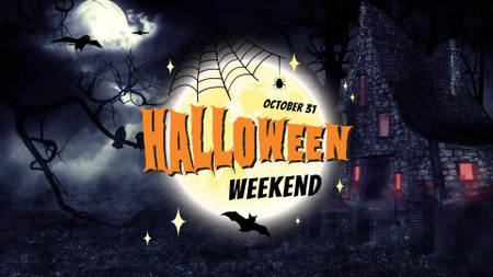 Halloween Weekend Announcement with Scary House FB event cover Design Template