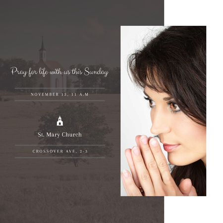 Church invitation with Woman Praying Instagram AD Design Template