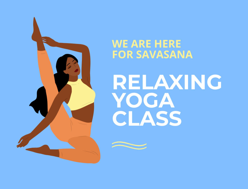 Relaxing Yoga Class Announcement on Blue Postcard 4.2x5.5in Design Template