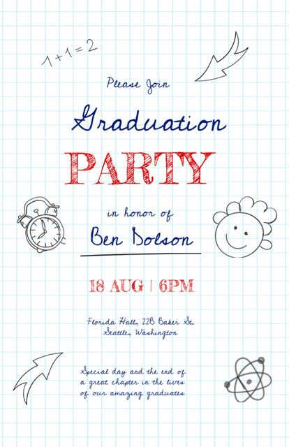 Graduation Party With Cute Illustrations Invitation 5.5x8.5in Modelo de Design
