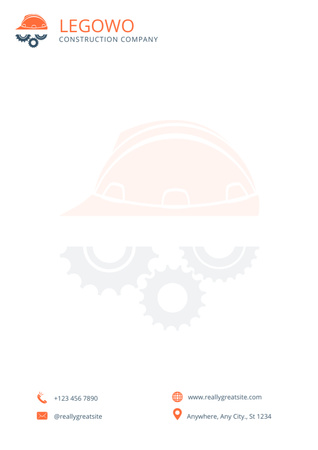 Ontwerpsjabloon van Letterhead van Aanbod bouwbedrijf met illustratie van helm en versnellingen