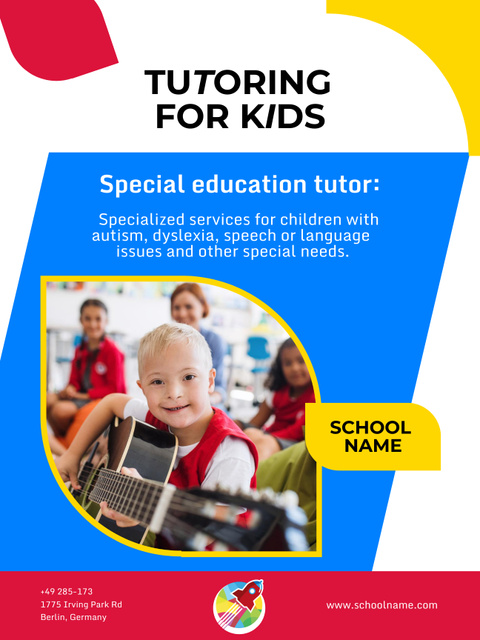 Tutor Services Offer with Kid playing Guitar Poster US Πρότυπο σχεδίασης