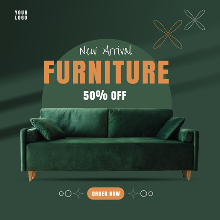 Modern bútorok és zöld kanapé kedvezményes áron Instagram tervezősablon