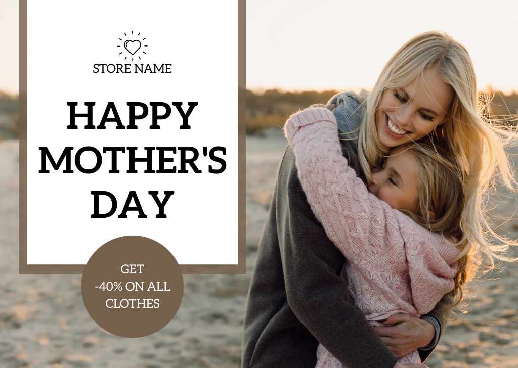 Plantilla de diseño de Cute Hugging Mother and Daughter on Mother's Day Card 