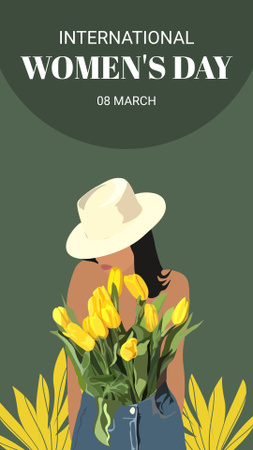Mulher com tulipas amarelas no Dia Internacional da Mulher Instagram Story Modelo de Design
