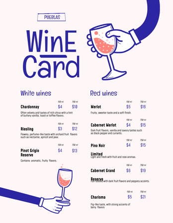 Объявление винной карты на белом Menu 8.5x11in – шаблон для дизайна
