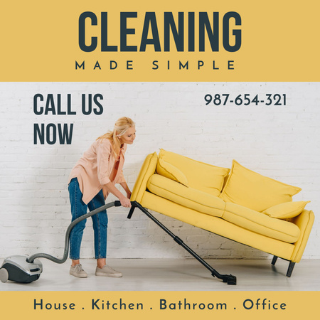 Cleaning Service Offer with Woman with Vacuum Instagram Design Template