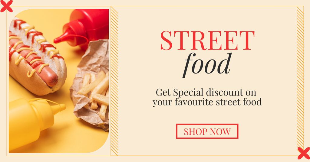 Modèle de visuel Street Food Ad with Yummy Hot Dog - Facebook AD