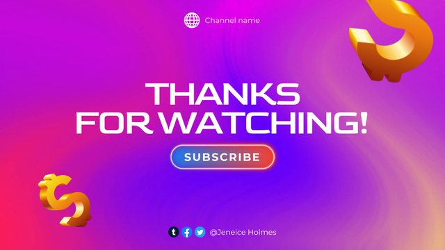 Thank You Phrase on Bright Gradient YouTube outro Design Template