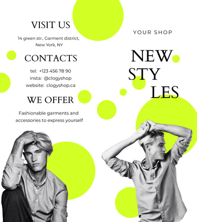 Fashion Ad with Stylish Men Brochure 9x8in Bi-fold Design Template