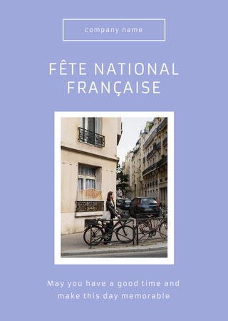 French National Day Celebration Violet Postcard A6 Vertical Design Template