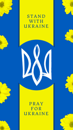 Designvorlage Coat of Arms of Ukraine on Blue with Flowers für Instagram Story