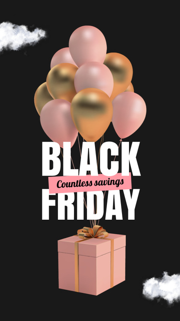 Black Friday Sale Announcement with Gift Box on Balloons Instagram Video Story Πρότυπο σχεδίασης