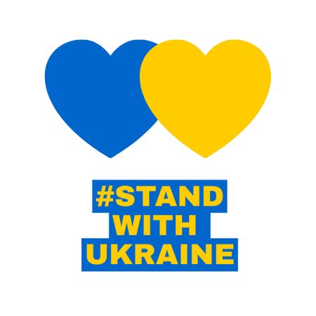 Hearts in Ukrainian Flag Colors and Phrase Stand with Ukraine Logo Design Template