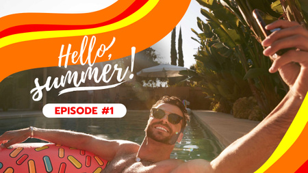 inspiração de verão com homem relaxante na piscina Youtube Thumbnail Modelo de Design