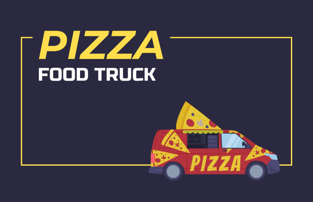 Delicious Pizza Offer with Delivery Truck Business Card 85x55mm Design Template