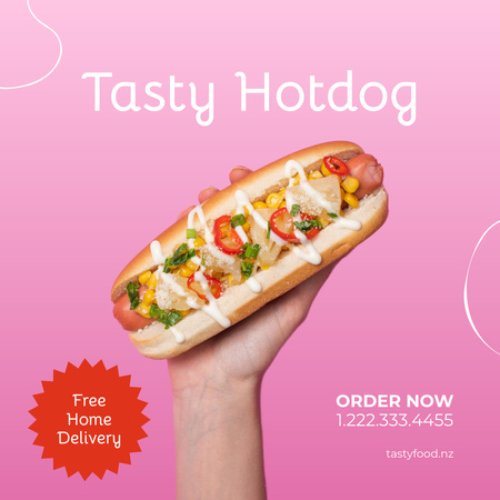 Fast Food Menu Offer with Hot Dog Instagram AD Design Template