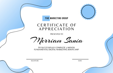 Platilla de diseño Award of Appreciation for Marketing Course Completion Certificate 5.5x8.5in
