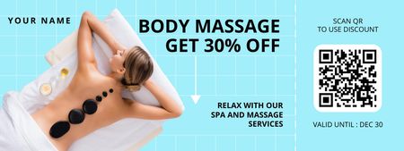 Spa Salon Ad with Woman Getting Hot Stone Massage Coupon tervezősablon