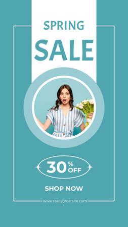 Spring Sale with Woman with Tulip Bouquet Instagram Story Design Template