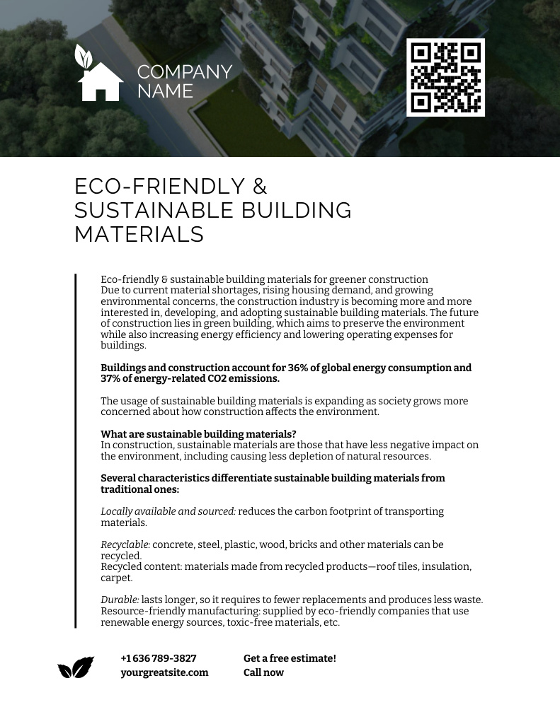 Sustainable And Eco-Friendly Building Materials Company Offer Letterhead 8.5x11inデザインテンプレート