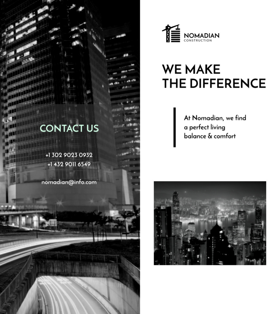 Competent Construction Company Ad with Modern Megapolis Brochure 9x8in Bi-fold Design Template