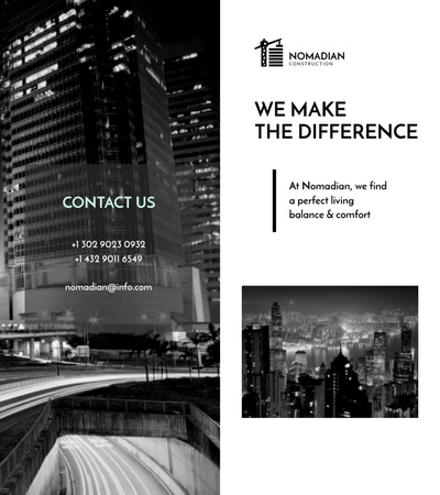 Competent Construction Company Ad with Modern Megapolis Brochure 9x8in Bi-fold – шаблон для дизайну