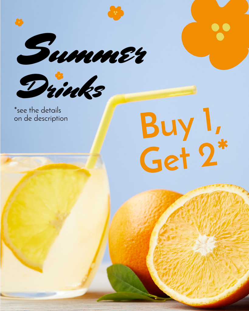Offer of Summer Drinks with Fresh Orange Instagram Post Verticalデザインテンプレート